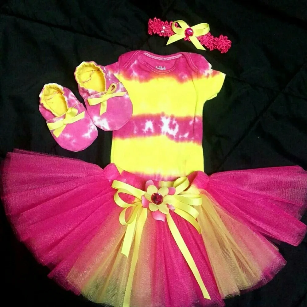 4 piece Infant tie dye onsie with tutu skirt